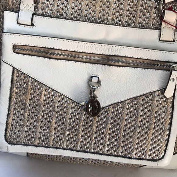 Juicy Couture NEW Y2K Leather Raffia Tote Satchel Shoulder Bag Clutch Wristlet - Picture 13 of 16